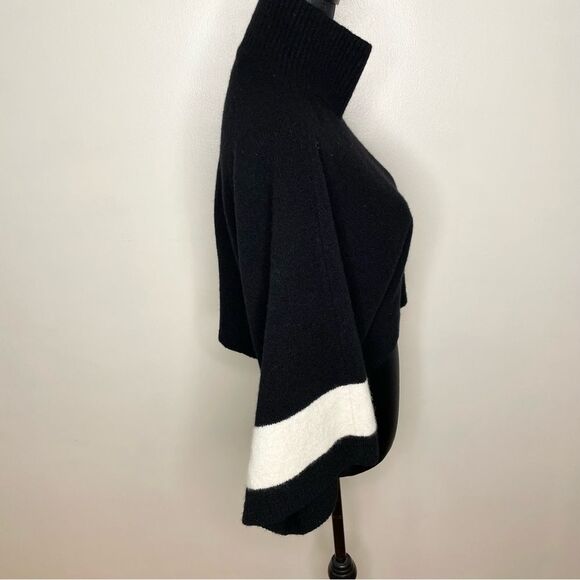 Alpha Studio Wool Sweater Cashmere Blend Mock Neck Crop Black White Size Small - Picture 5 of 8